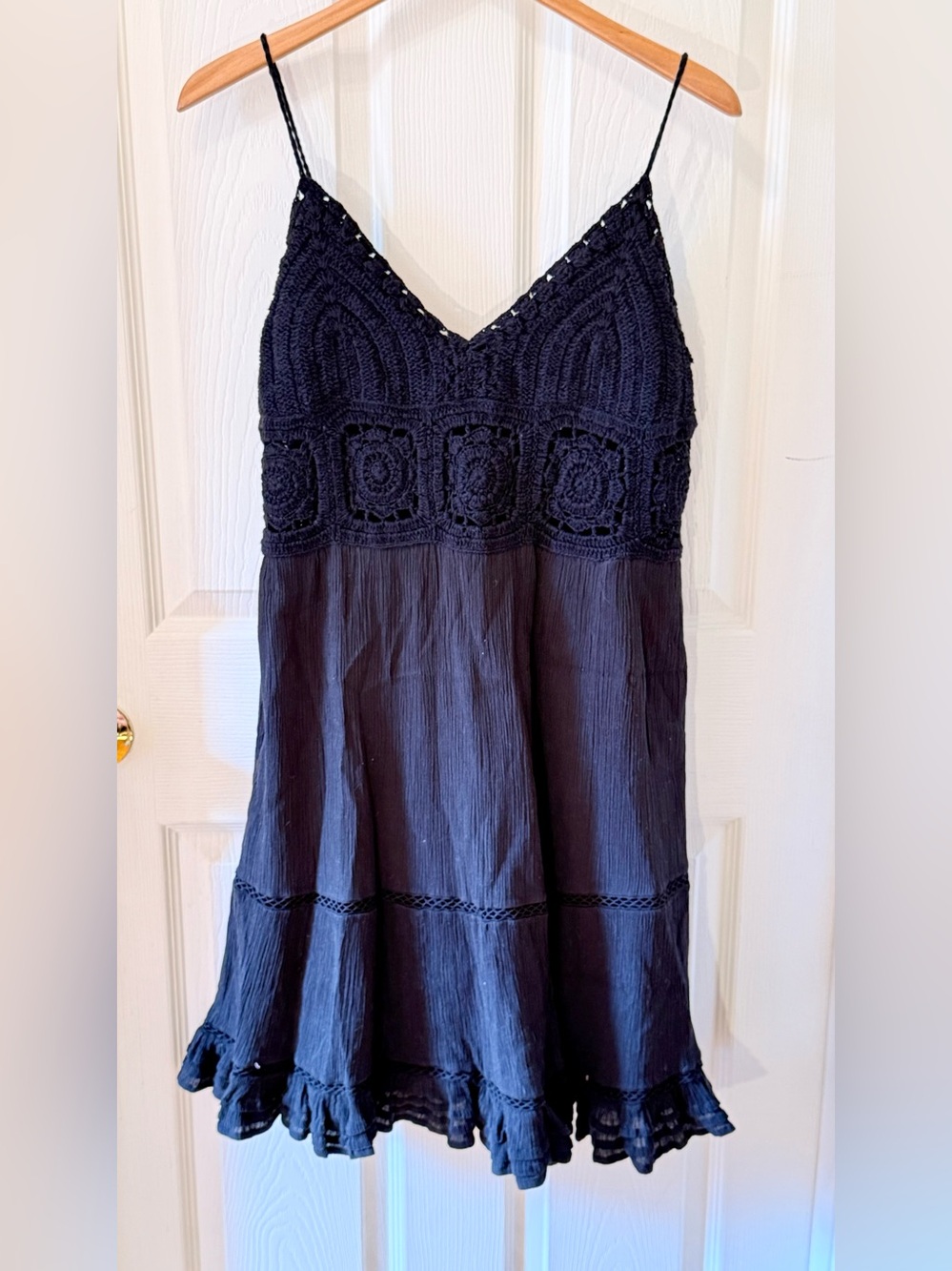 Lucky Brand Women’s Black Crochet Spaghetti Strap Mini Dress - Size Large NWOT
